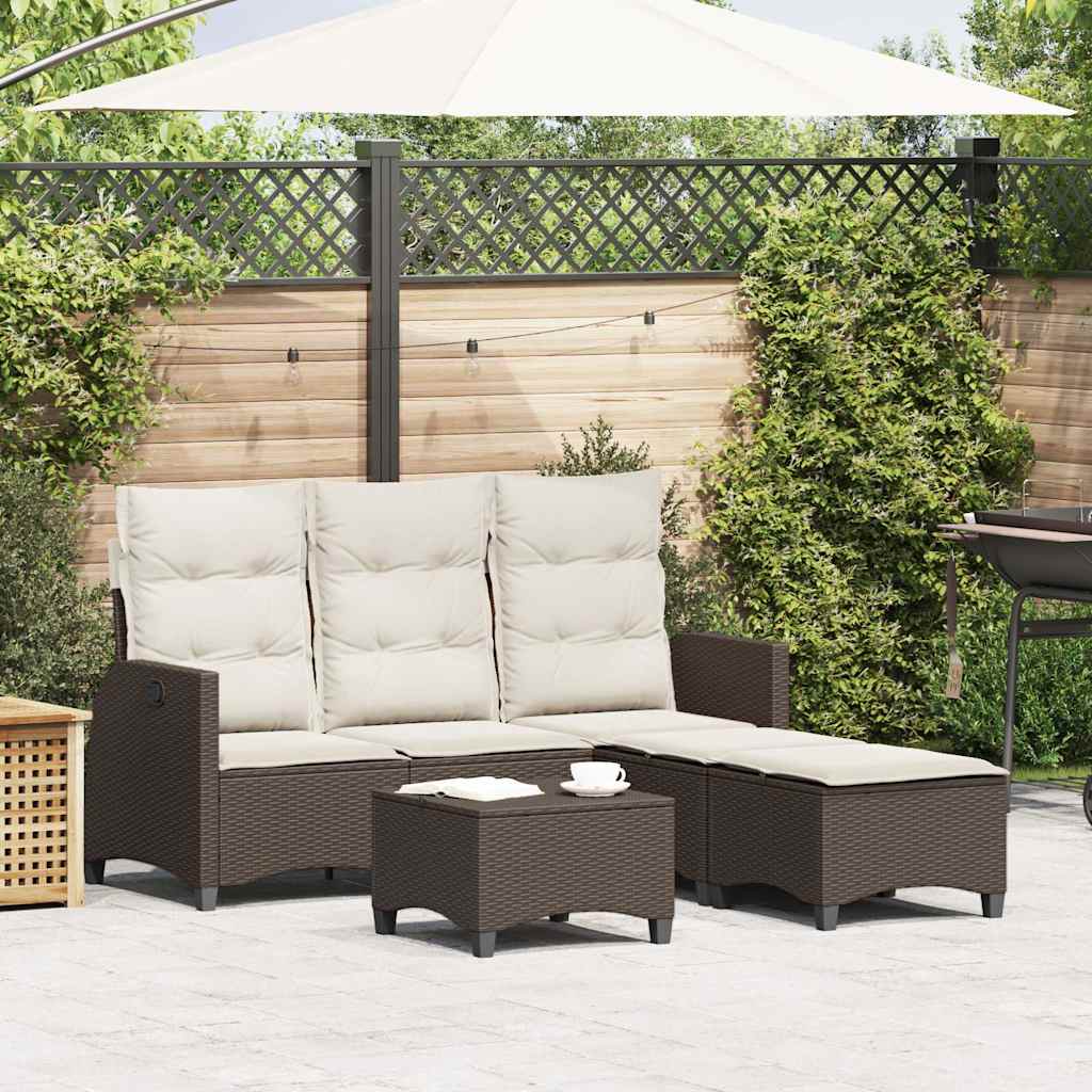 3-tlg. Garten-Sofagarnitur mit Kissen L-Form Braun Poly Rattan